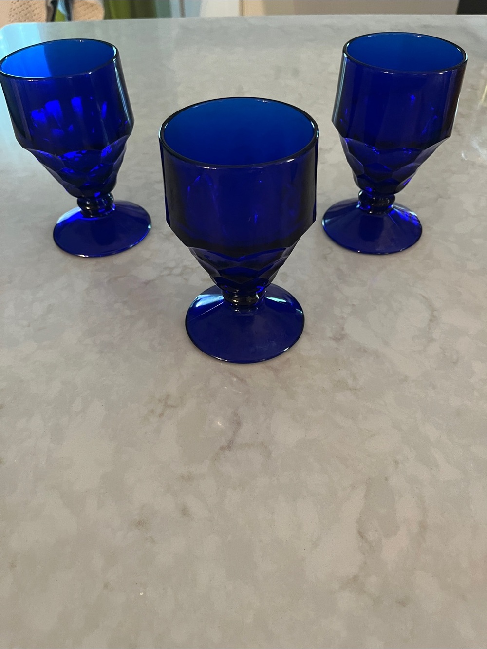 3 Vintage Viking WaterGlasses Globlets Cobalt Blue Honeycomb Pattern heavy